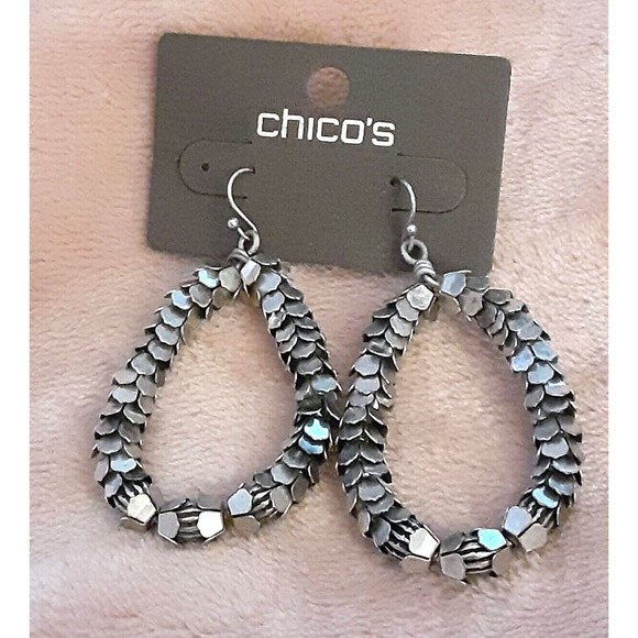 NWT Chico's silver tone "Willow"earrings 2" shimmery - Picture 2 of 2